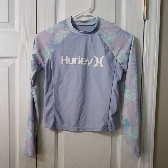 Hurley Other - Hurley long sleeve UPF 50+ swim sun shirt purple and floral print Sz L